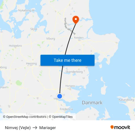 Nimvej (Vejle) to Mariager map