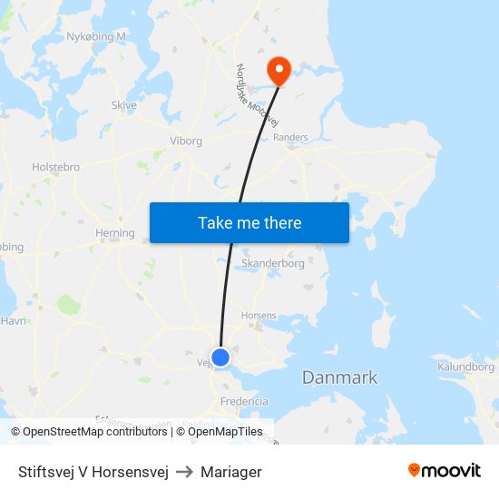 Stiftsvej V Horsensvej to Mariager map