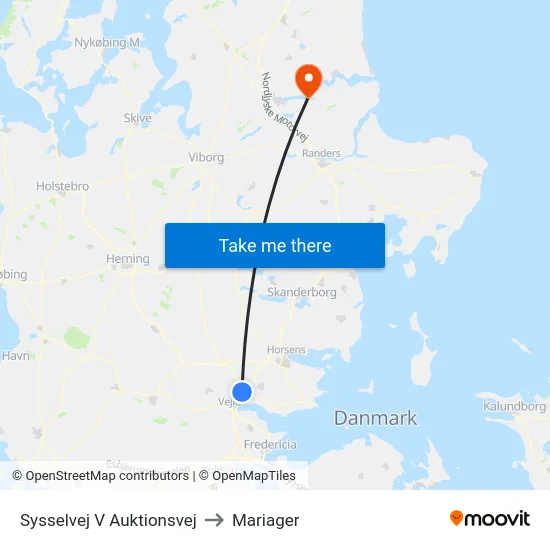 Sysselvej V Auktionsvej to Mariager map