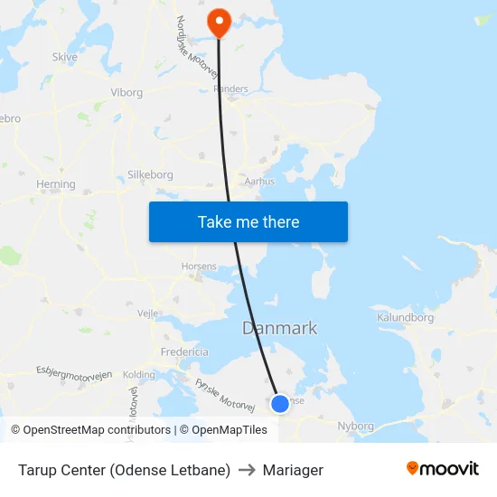 Tarup Center (Odense Letbane) to Mariager map