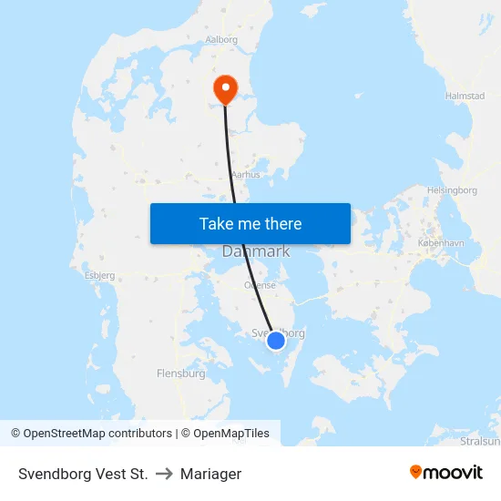 Svendborg Vest St. to Mariager map