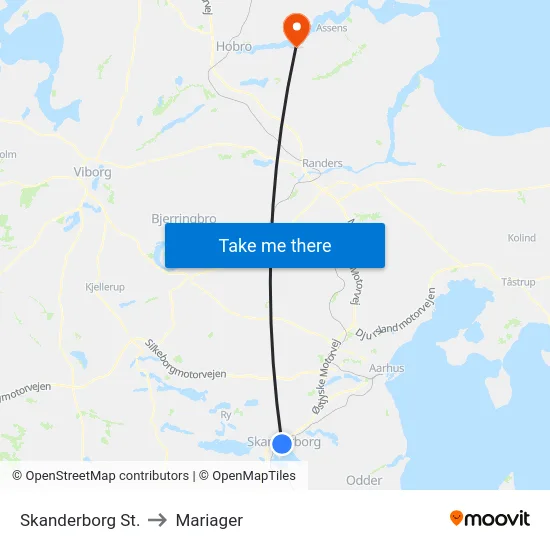 Skanderborg St. to Mariager map