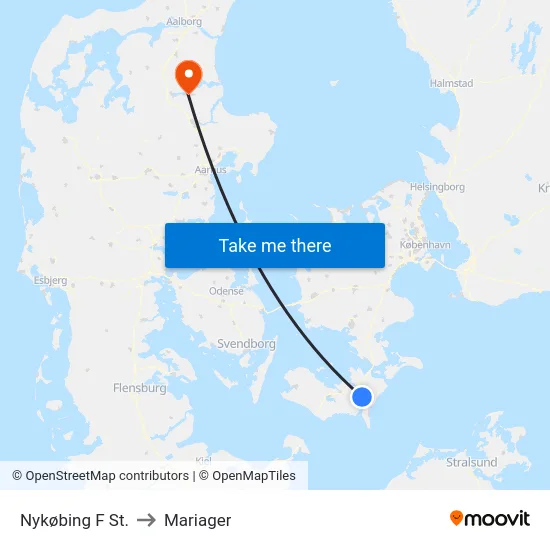 Nykøbing F St. to Mariager map