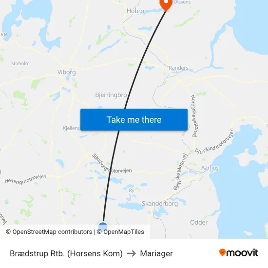 Brædstrup Rtb. (Horsens Kom) to Mariager map