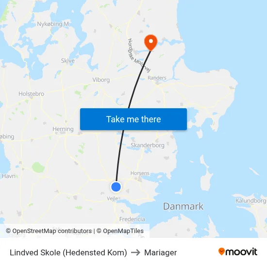 Lindved Skole (Hedensted Kom) to Mariager map