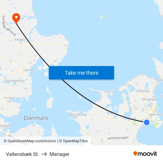 Vallensbæk St. to Mariager map