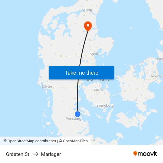 Gråsten St. to Mariager map
