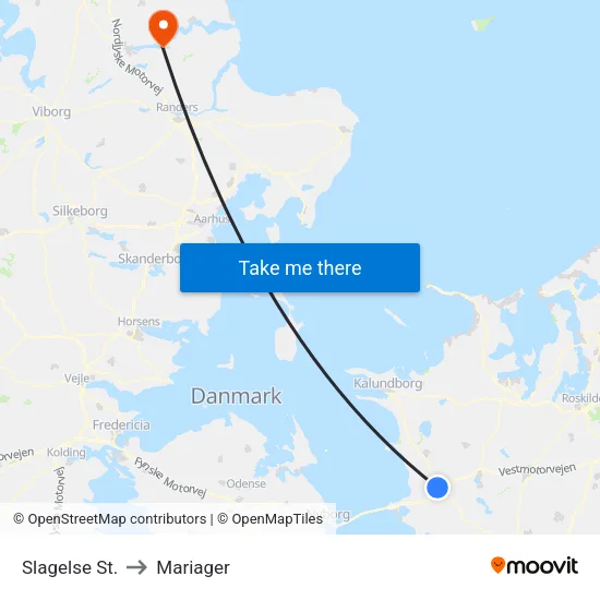 Slagelse St. to Mariager map