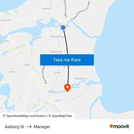 Aalborg St. to Mariager map