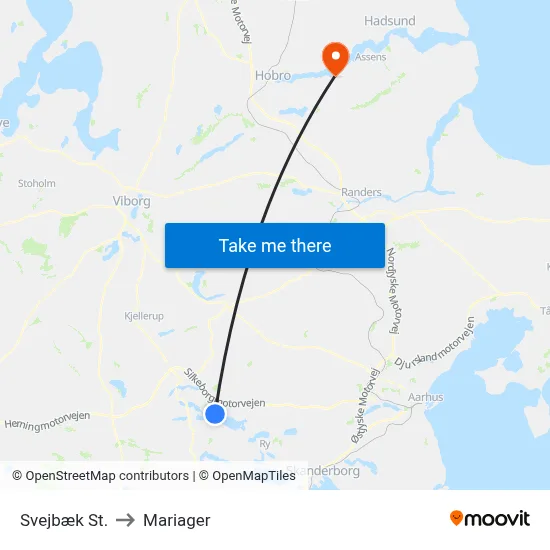 Svejbæk St. to Mariager map