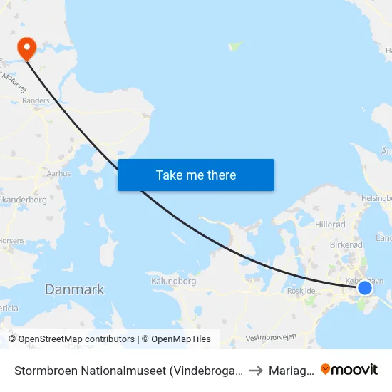 Stormbroen Nationalmuseet (Vindebrogade) to Mariager map