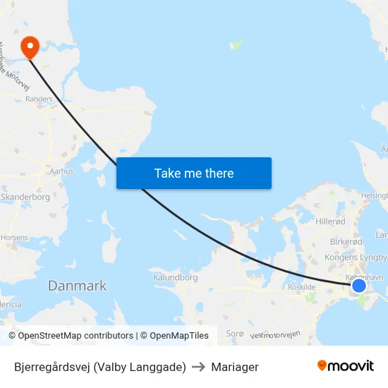 Bjerregårdsvej (Valby Langgade) to Mariager map