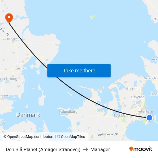 Den Blå Planet (Amager Strandvej) to Mariager map