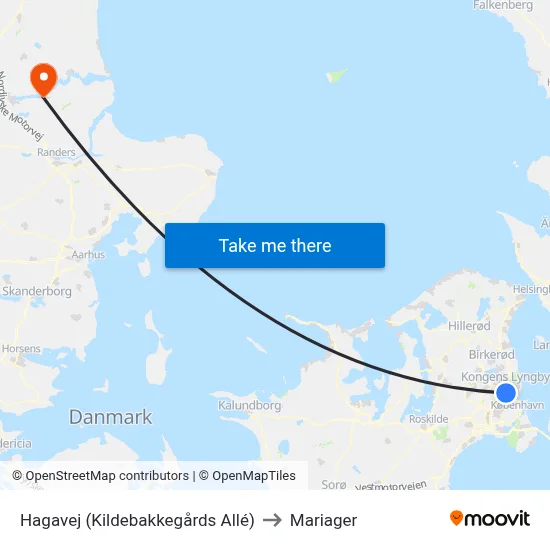 Hagavej (Kildebakkegårds Allé) to Mariager map