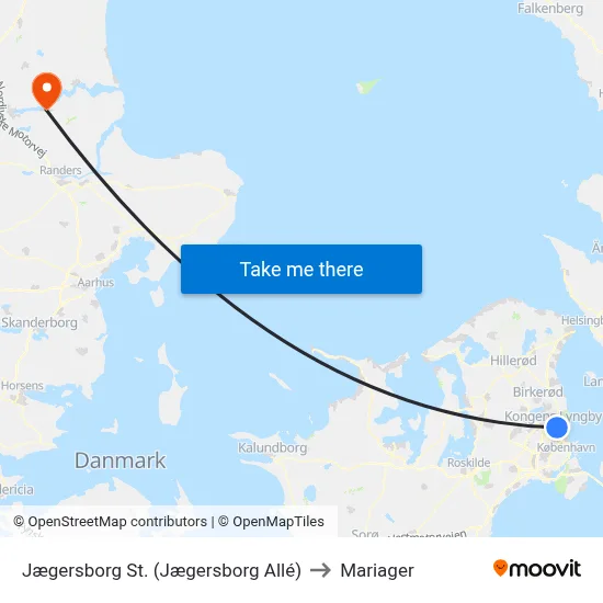 Jægersborg St. (Jægersborg Allé) to Mariager map