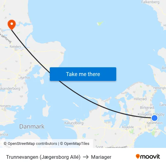 Trunnevangen (Jægersborg Allé) to Mariager map