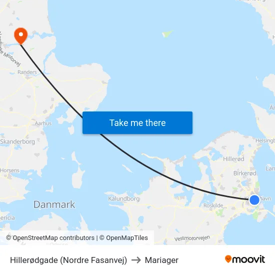 Hillerødgade (Nordre Fasanvej) to Mariager map