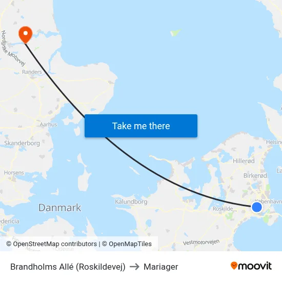 Brandholms Allé (Roskildevej) to Mariager map