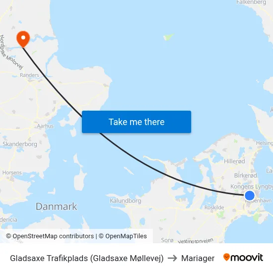 Gladsaxe Trafikplads (Gladsaxe Møllevej) to Mariager map