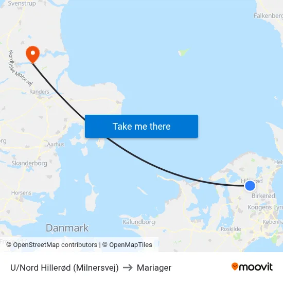 U/Nord Hillerød (Milnersvej) to Mariager map