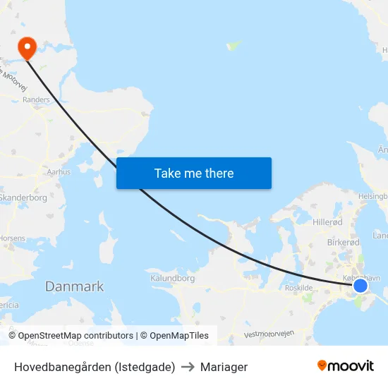 Hovedbanegården (Istedgade) to Mariager map