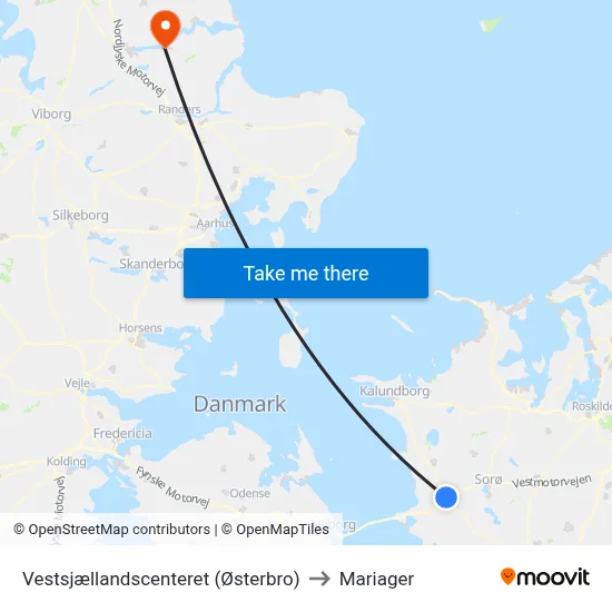 Vestsjællandscenteret (Østerbro) to Mariager map