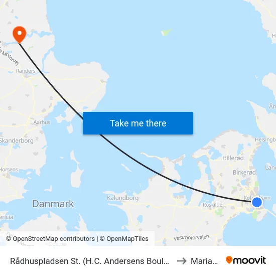 Rådhuspladsen St. (H.C. Andersens Boulevard) to Mariager map