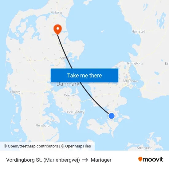 Vordingborg St. (Marienbergvej) to Mariager map