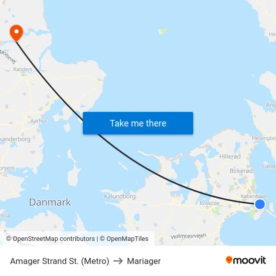 Amager Strand St. (Metro) to Mariager map