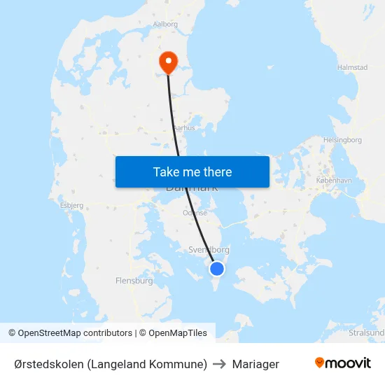 Ørstedskolen (Langeland Kommune) to Mariager map