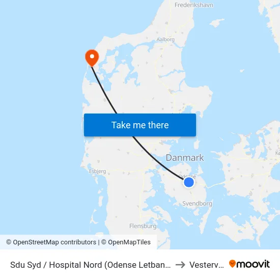 Sdu Syd / Hospital Nord (Odense Letbane) to Vestervig map