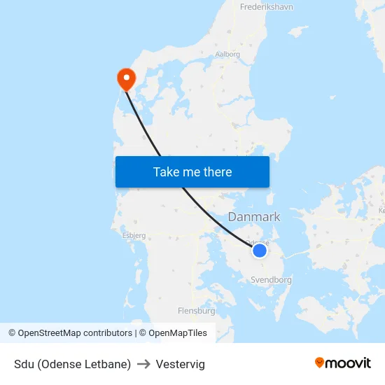 Sdu (Odense Letbane) to Vestervig map