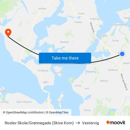 Roslev Skole/Grønnegade (Skive Kom) to Vestervig map