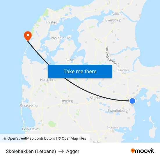Skolebakken (Letbane) to Agger map
