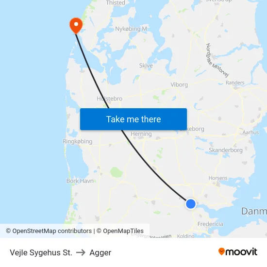 Vejle Sygehus St. to Agger map