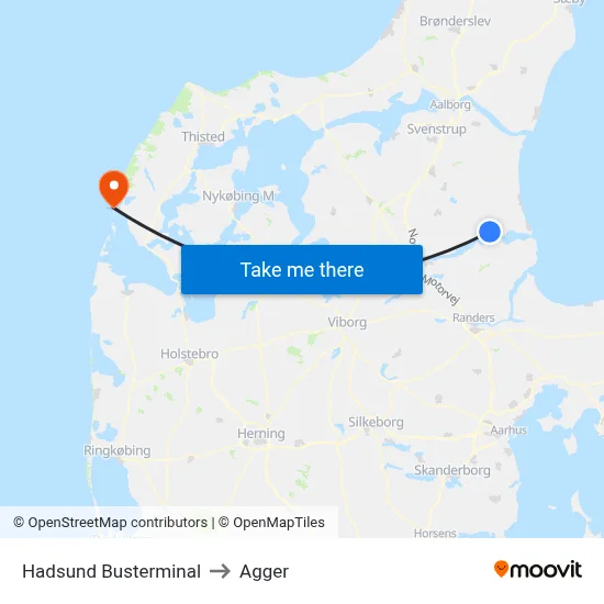 Hadsund Busterminal to Agger map