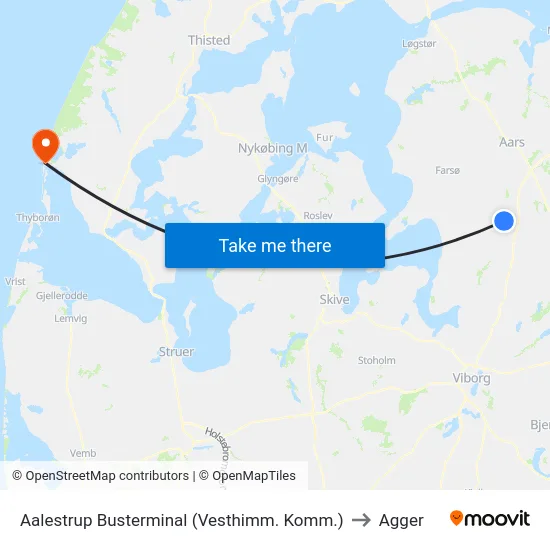 Aalestrup Busterminal (Vesthimm. Komm.) to Agger map
