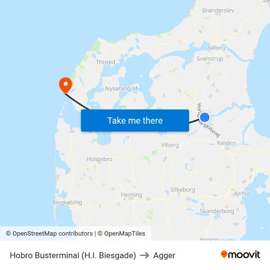 Hobro Busterminal (H.I. Biesgade) to Agger map