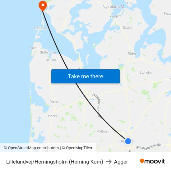 Lillelundvej/Herningsholm (Herning Kom) to Agger map