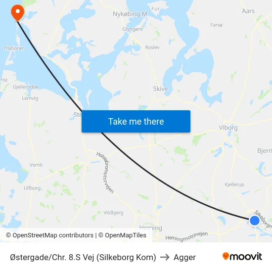 Østergade/Chr. 8.S Vej (Silkeborg Kom) to Agger map