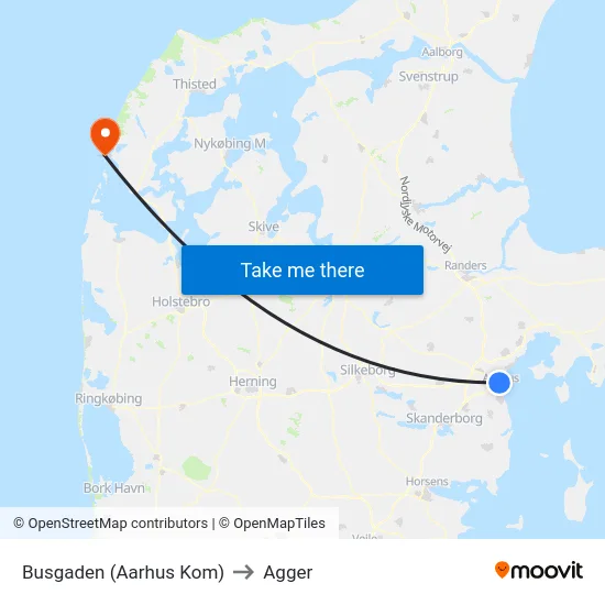 Busgaden (Aarhus Kom) to Agger map