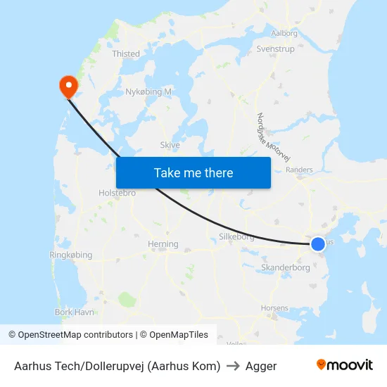 Aarhus Tech/Dollerupvej (Aarhus Kom) to Agger map