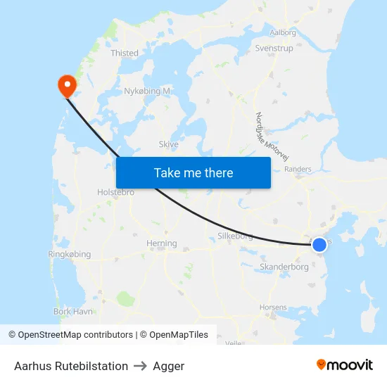 Aarhus Rutebilstation to Agger map