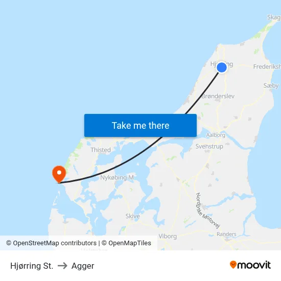 Hjørring St. to Agger map