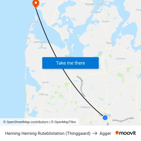 Herning Herning Rutebilstation (Thinggaard) to Agger map