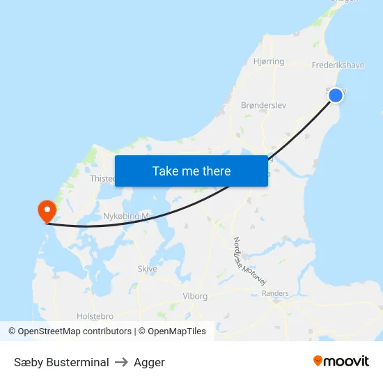 Sæby Busterminal to Agger map