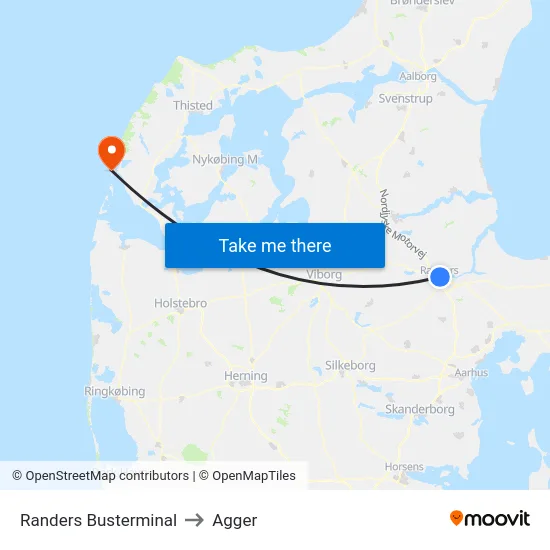 Randers Busterminal to Agger map