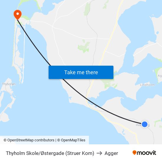 Thyholm Skole/Østergade (Struer Kom) to Agger map