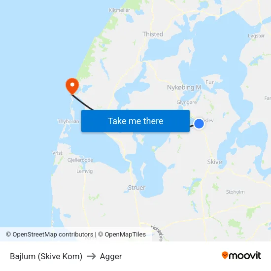 Bajlum (Skive Kom) to Agger map