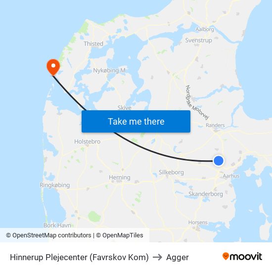 Hinnerup Plejecenter (Favrskov Kom) to Agger map